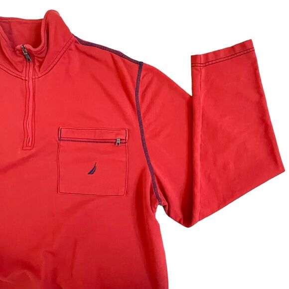 Nautica Quarter-Zip Pullover Sweater Men Size XL Red High-Neck 100% Cotton - Picture 11 of 13